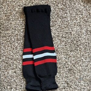 Men’s Hockey Black Socks with Red and Gray Stripes